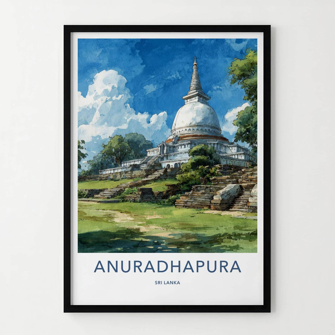 Anuradhapura Poster - Sri Lanka Travel Illustration - Ancient White Stupa Home Decor