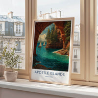 Apostle Islands Poster - Wisconsin Travel Art - Rocky Arch Sailboats Travel Decor
