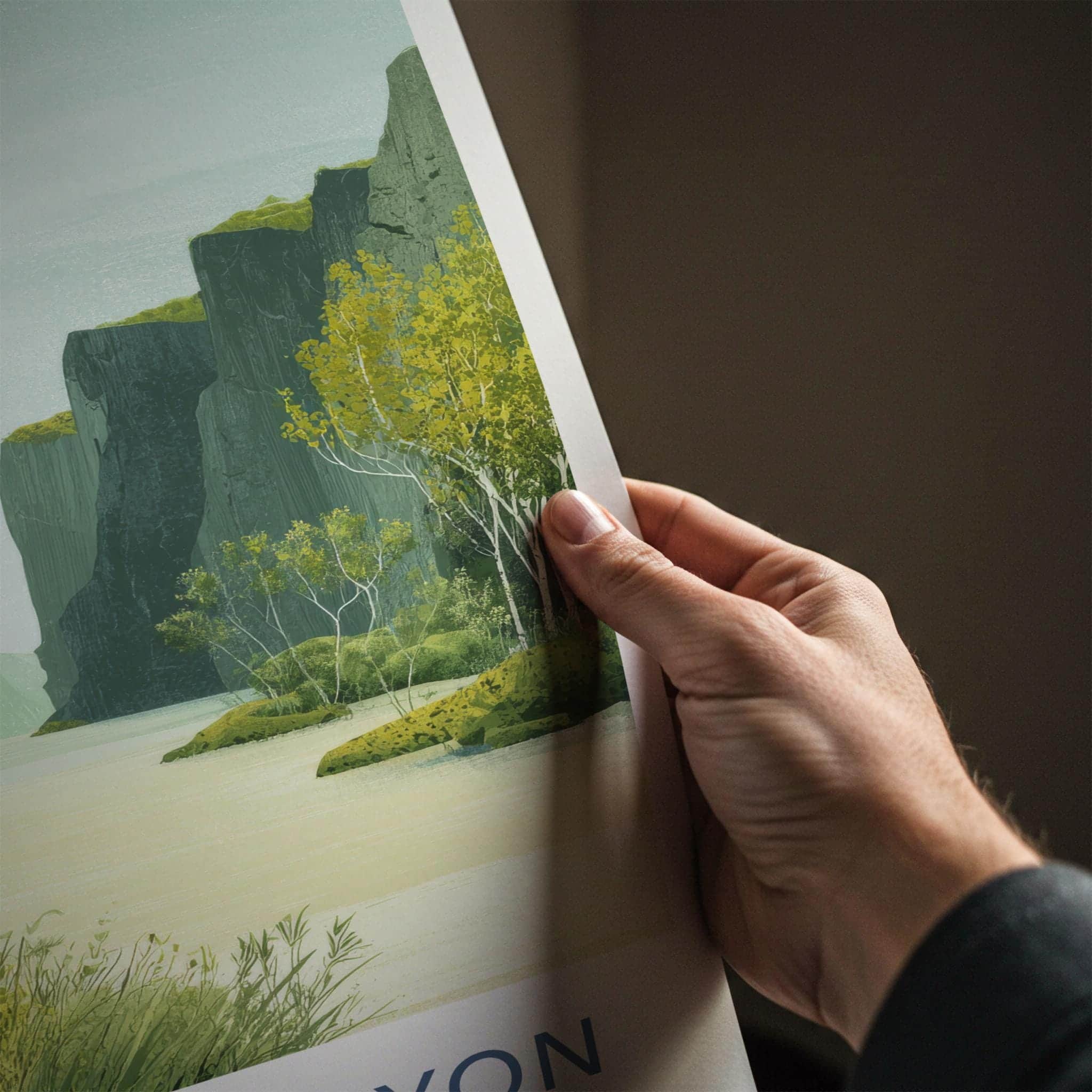 Asbyrgi Canyon Poster - Iceland Travel Art - Serene Waterway Cliffs Wall Decor