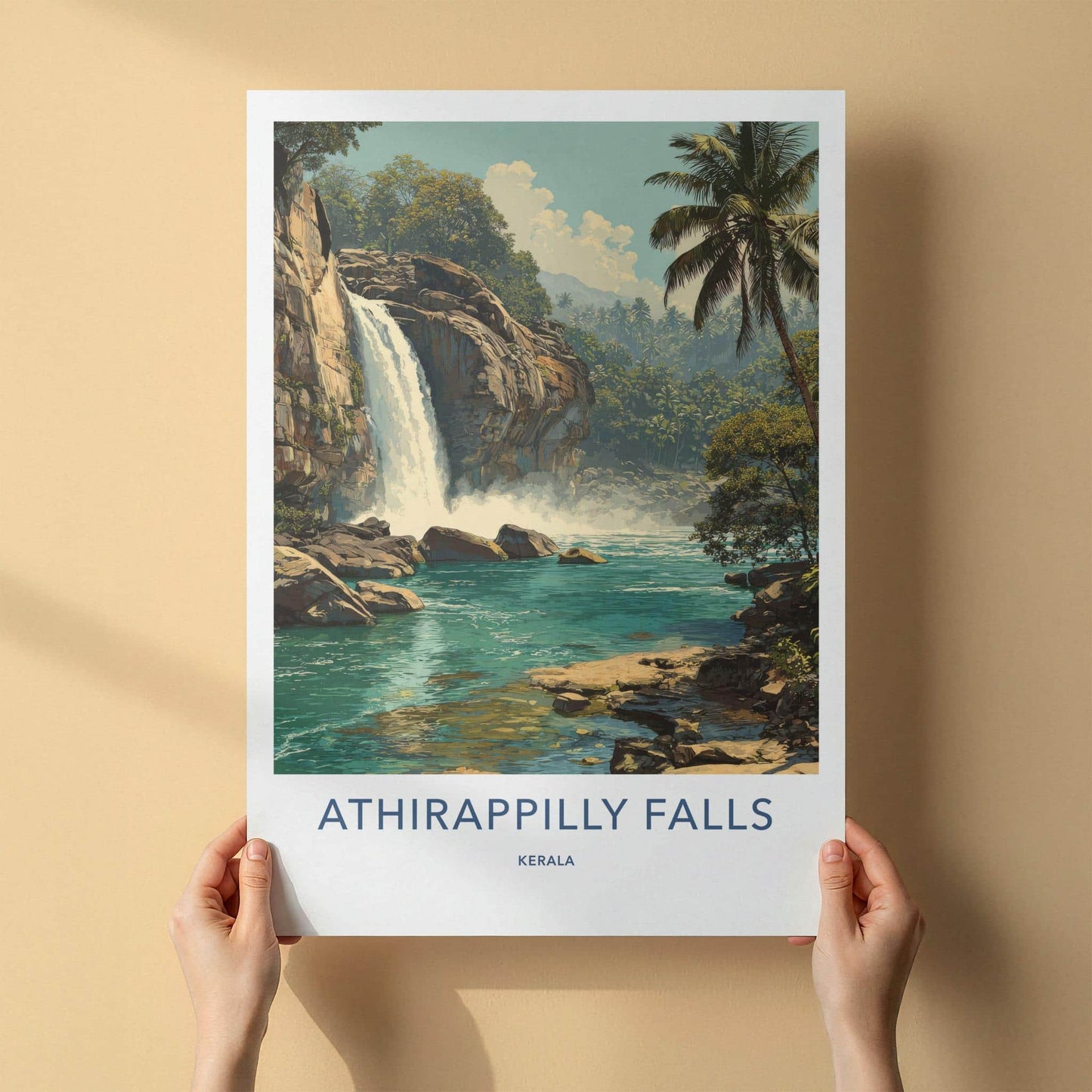 Athirappilly Falls Poster - India Travel Art - Lush Waterfall Home Decor