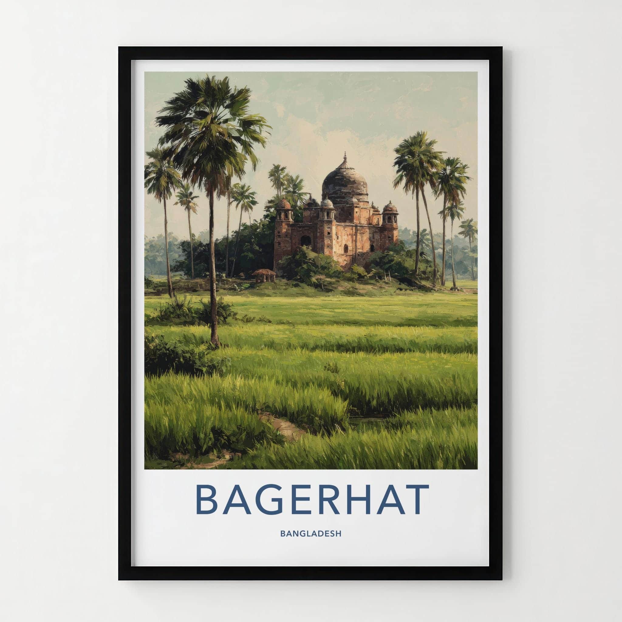 Bagerhat Poster - Bangladesh Travel Art - domed temple setting Home Decor