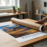 Badlands Poster - South Dakota Travel Art - Textured Hills Bison Wall Decor