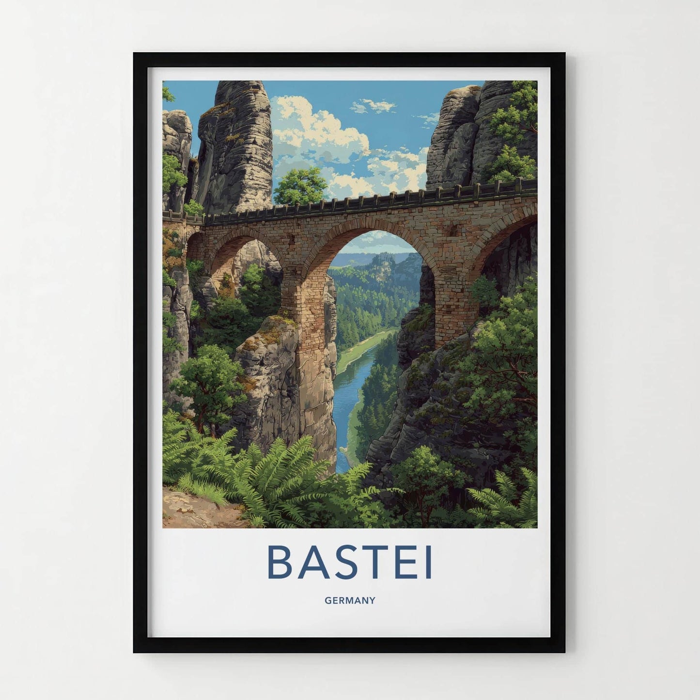 Bastei Poster - Germany Travel Art - Stone Arch Bridge Wall Decor
