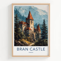 Bran Castle Poster - Romania Scenic Art - Misty Mountain Fortress Wall Decor