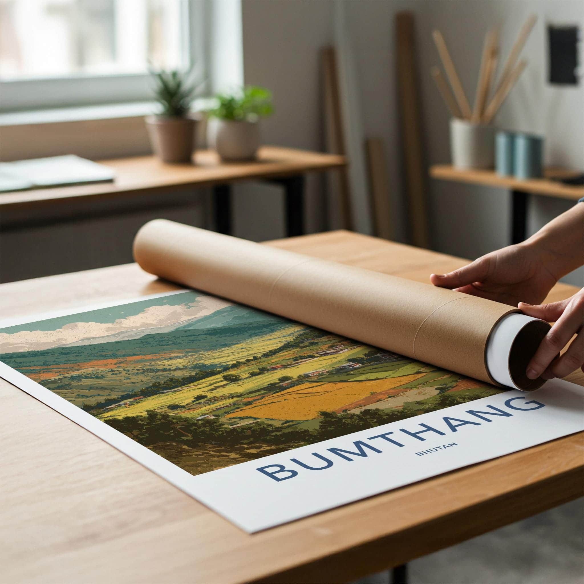 Bumthang Poster - Bhutan Travel Art - Himalayan Valley Houses Home Decor