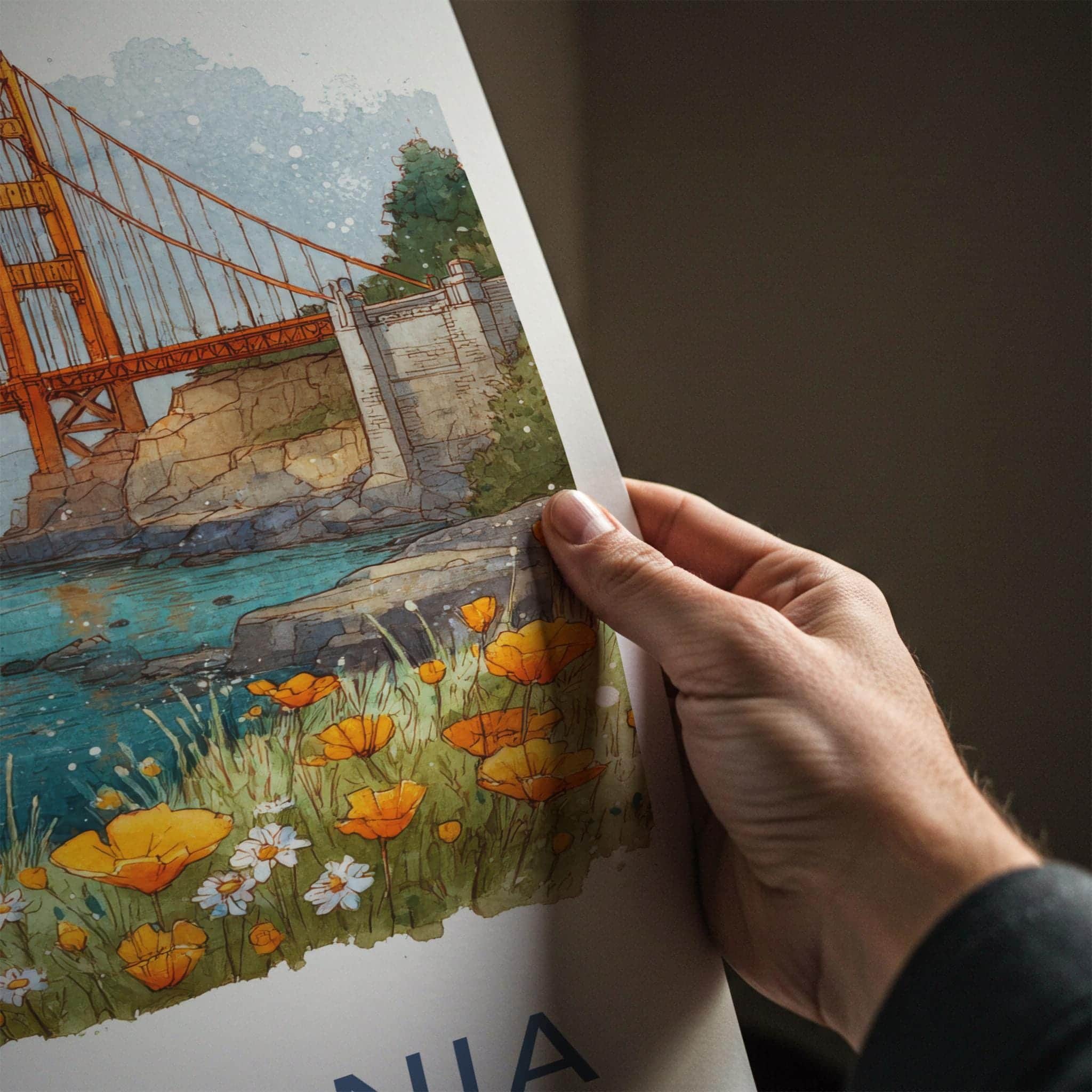 San Francisco Poster - California Travel Art - Golden Gate Poppies Home Decor