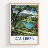 Canberra Poster - Australia Travel Art - Lakeside landmark view Home Decor