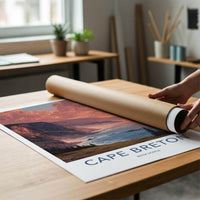 Cape Breton Poster - Canada Travel Art - Fiery Sunset Cliffs Home Decor