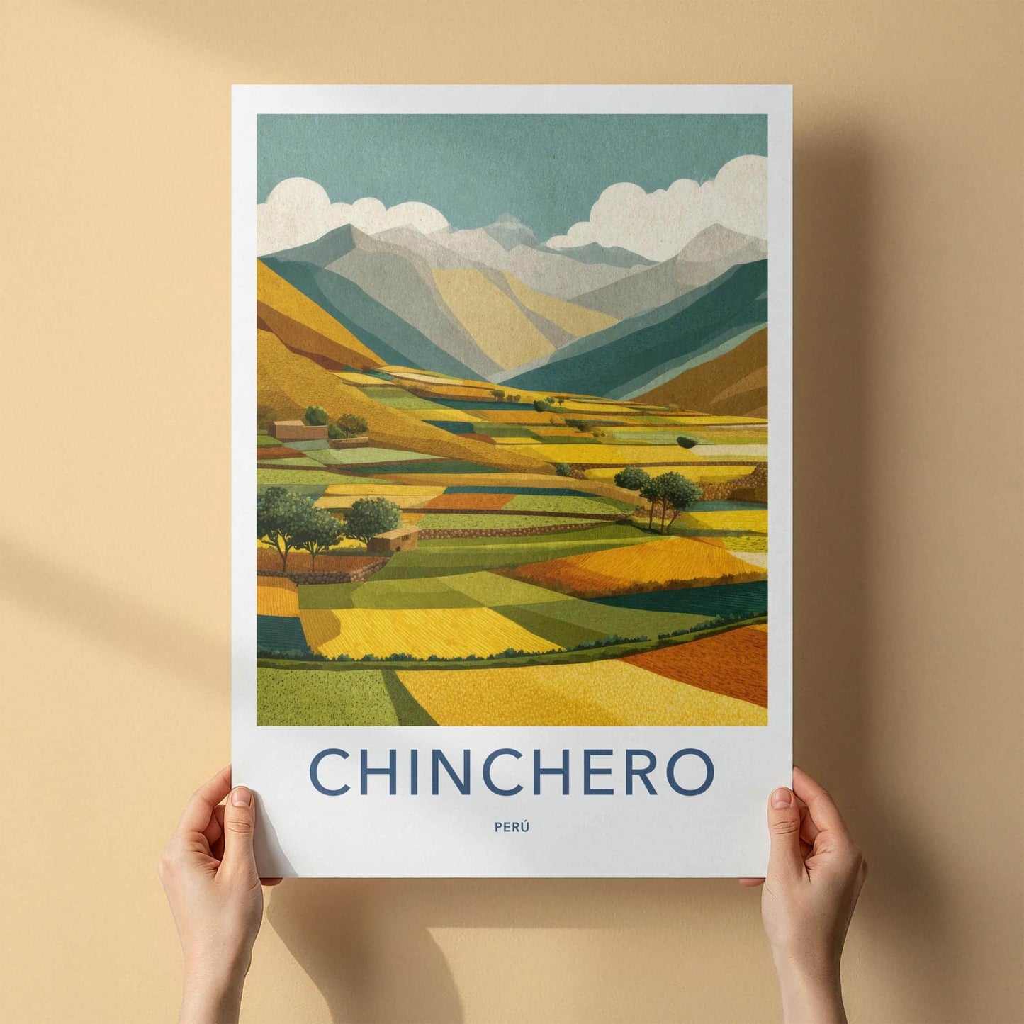 Chinchero Poster - Peru Travel Art - Vibrant farm terraces Home Decor