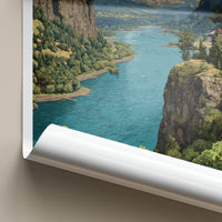 Columbia River Poster - Washington Travel Art - Forested Cliff River Home Decor