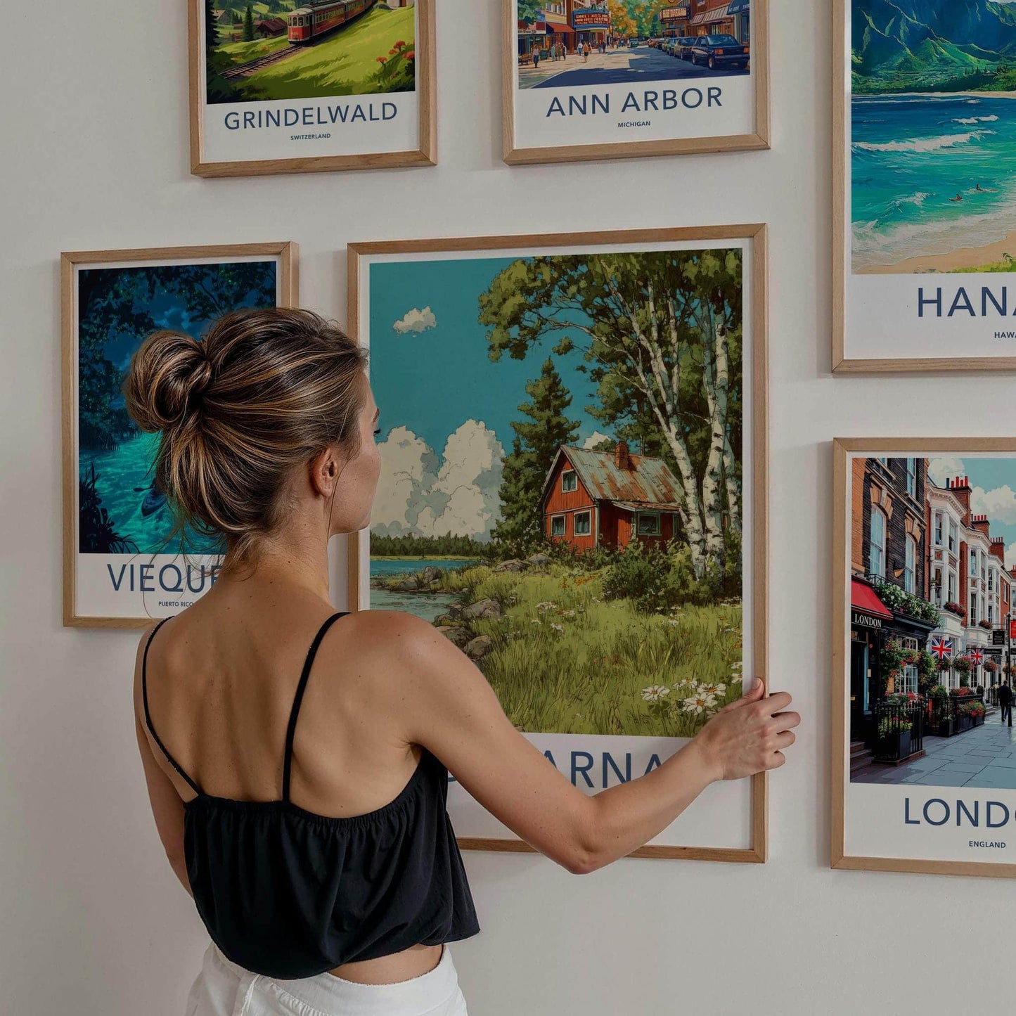 Dalarna Poster - Sweden Scenic Art - Lakeside Birch Cabin Wall Decor