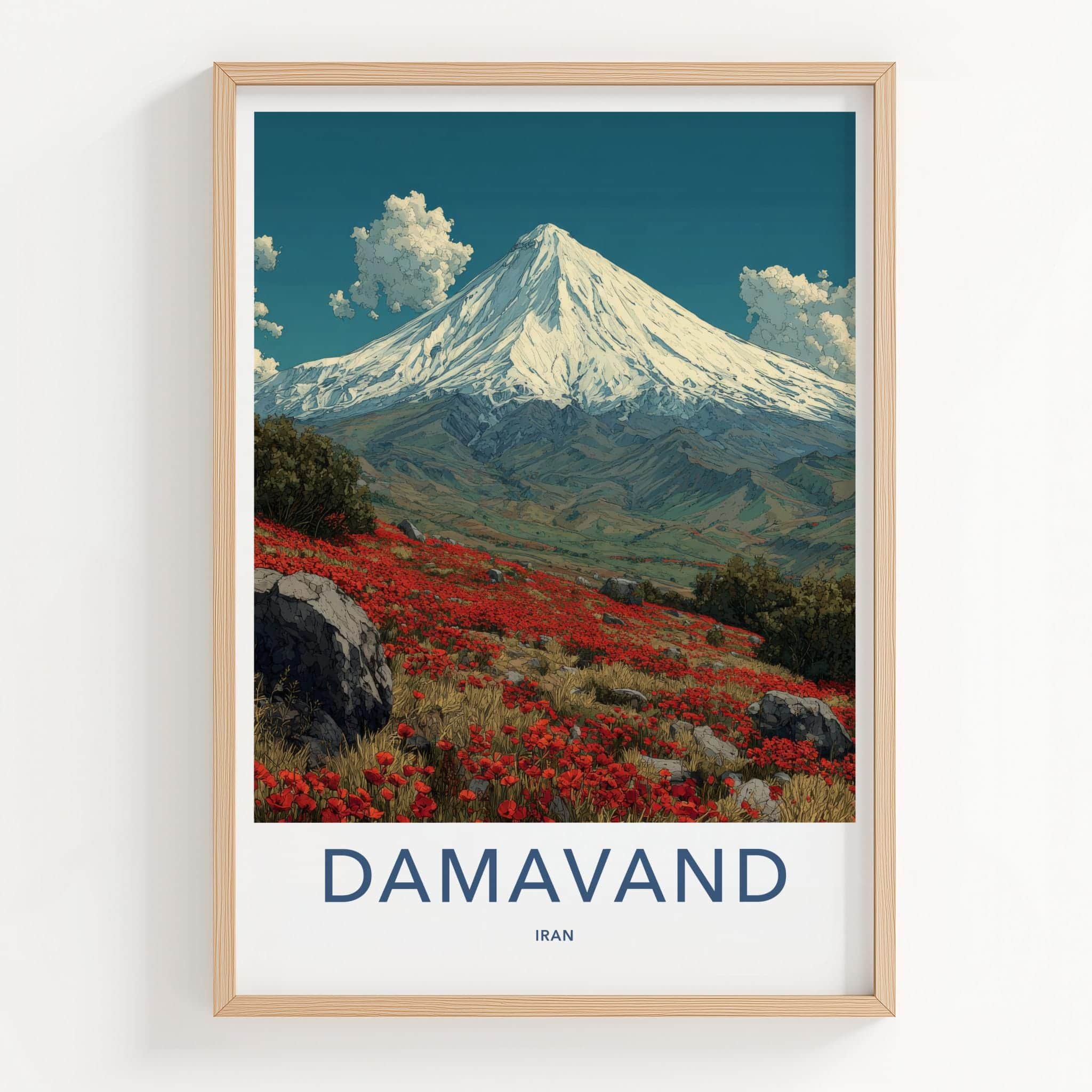 Damavand Poster - Iran Travel Art - Red Poppy Slopes Home Decor