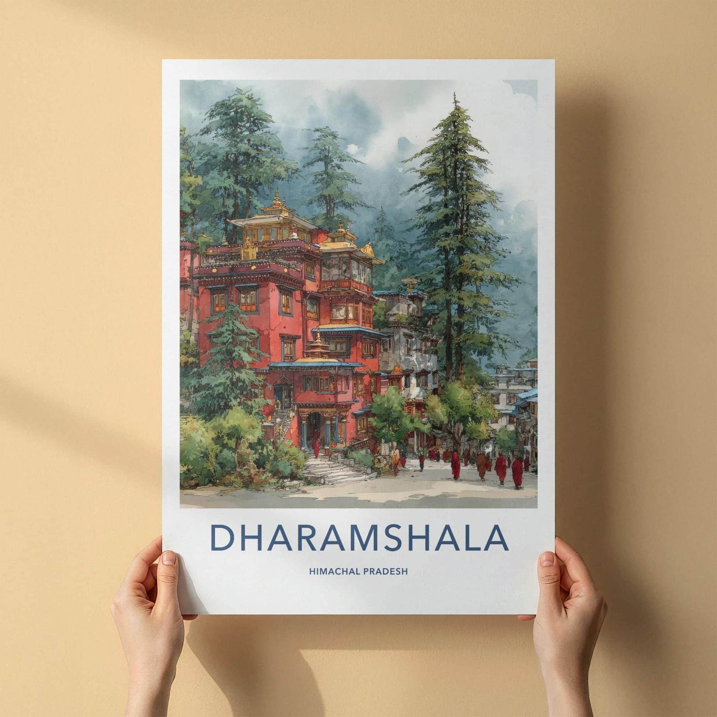 Dharamshala Poster - India Art Print - Himachal Pradesh Monastery Wall Decor