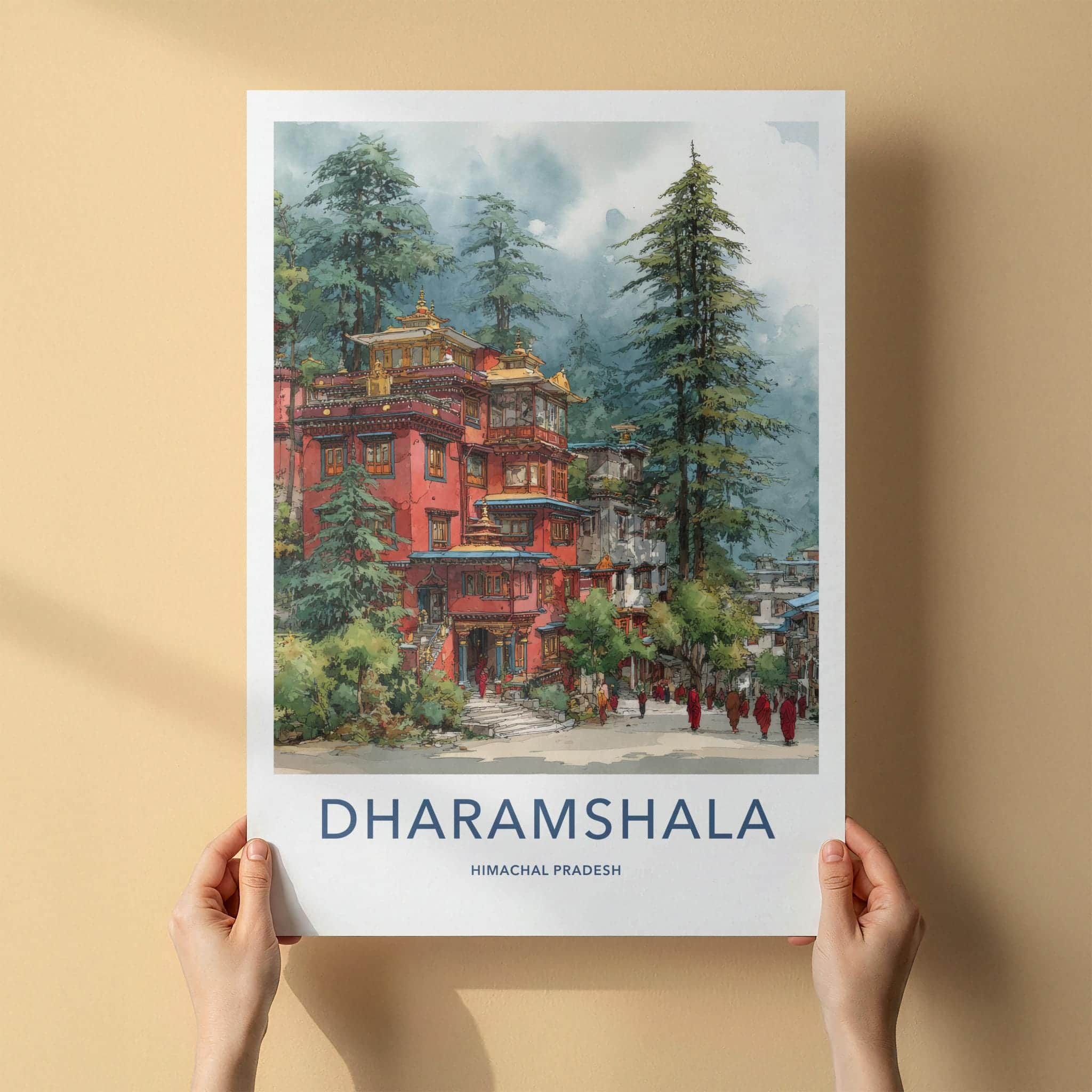 Dharamshala Poster - India Art Print - Himachal Pradesh Monastery Wall Decor
