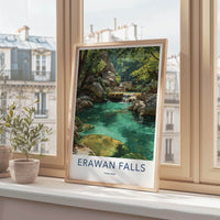 Erawan Falls Poster - Thailand Travel Art - Turquoise Tiers Forest Home Decor