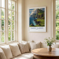 Faroe Islands Poster - Denmark Travel Art - Clifftop Village Green Home Decor
