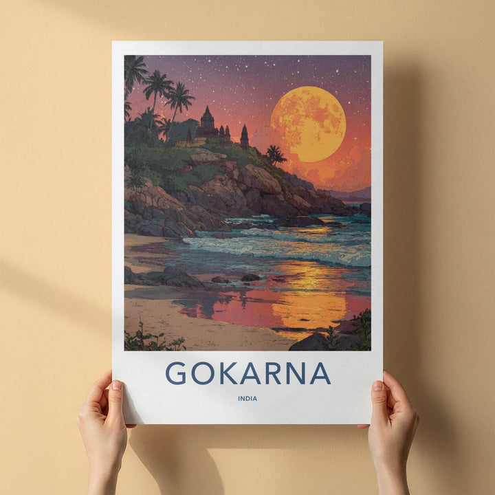 Gokarna Poster - India Travel Art - Karnataka Moonlit Beach Home Decor