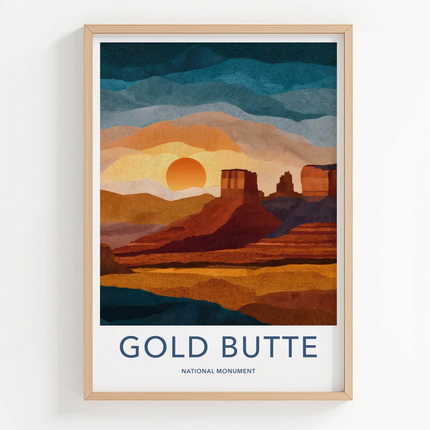 Gold Butte National Monument Poster - Nevada Travel Art - Desert Mountain Sunset Wall Decor