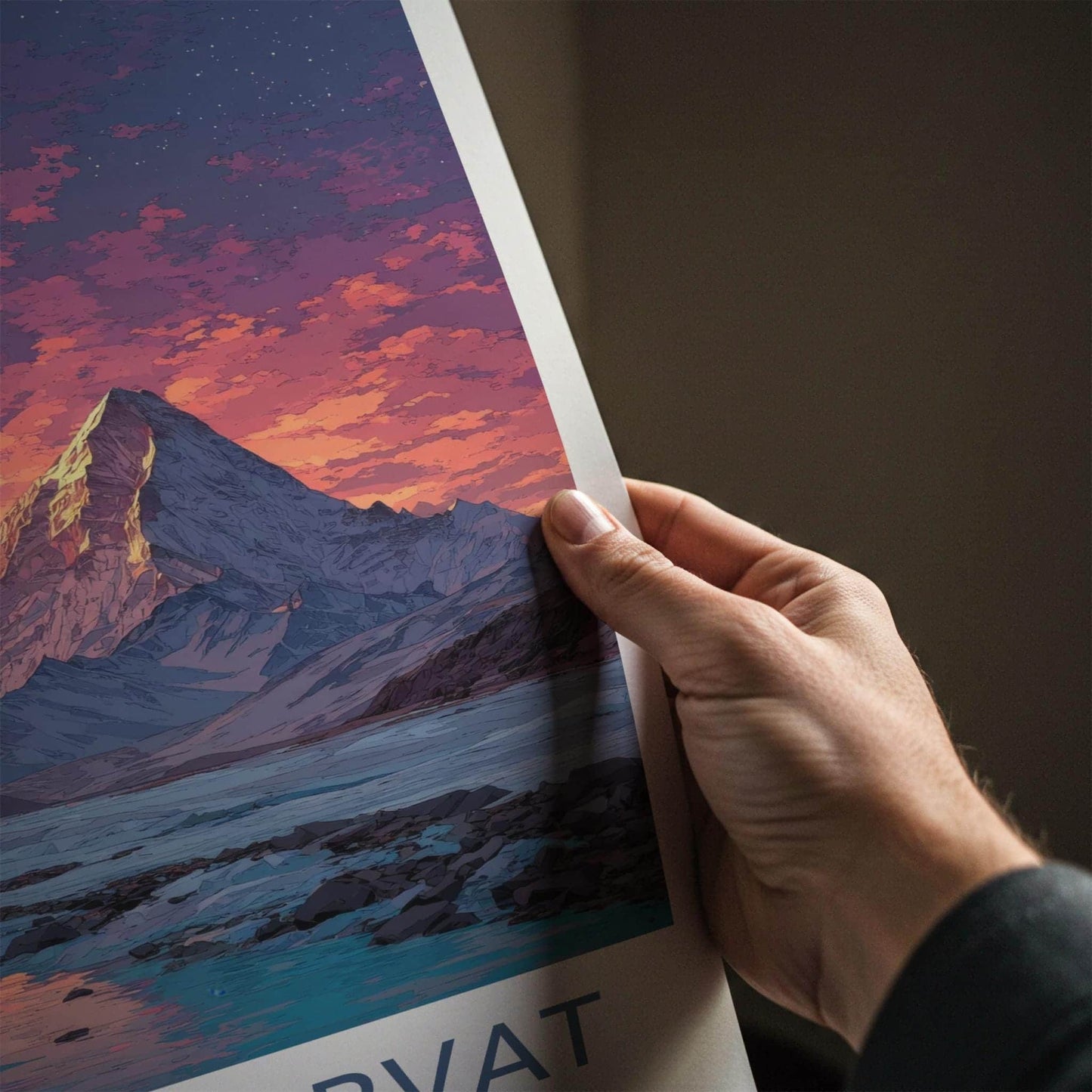 Haathi Parvat Poster - India Wall Art - Uttarakhand Mountain Sunset Lake Home Art