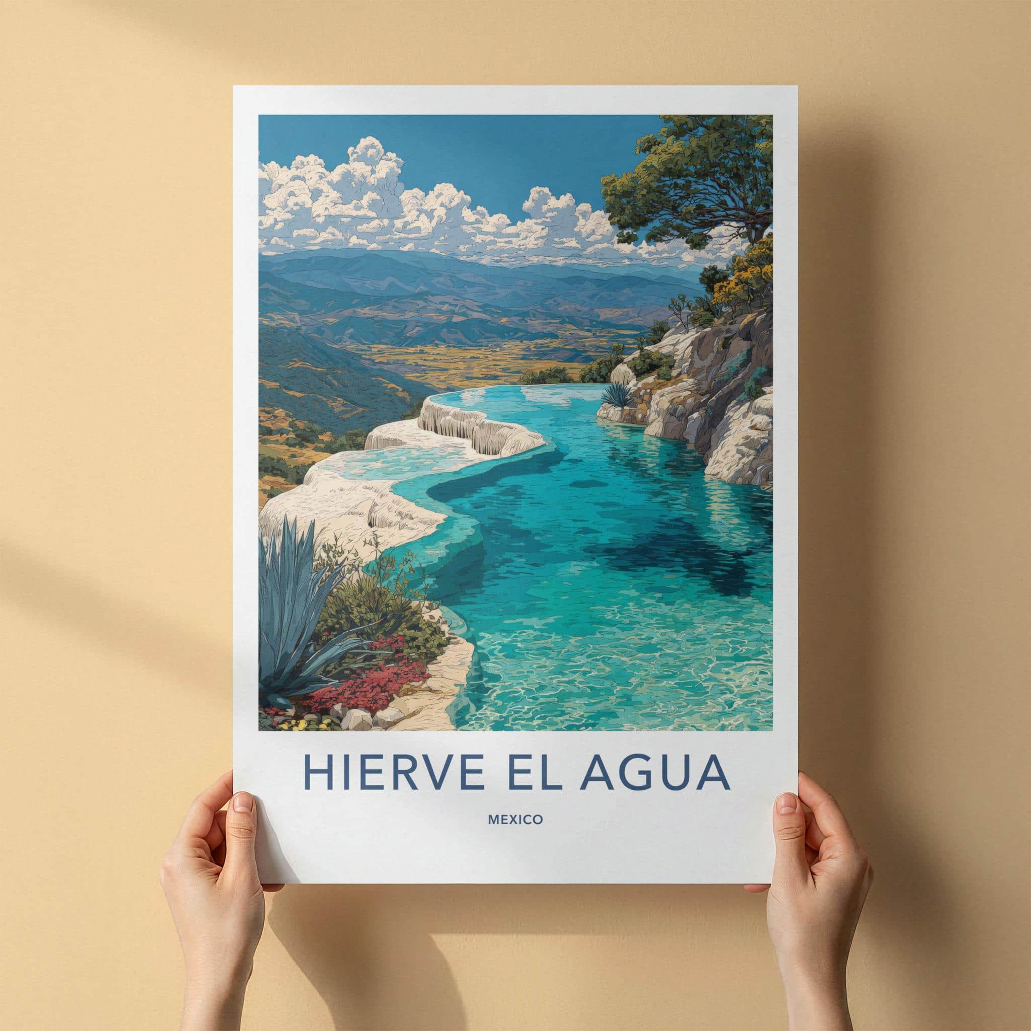 Hierve El Agua Poster - Mexico Travel Art - Petrified Waterfalls Pools Wall Decor