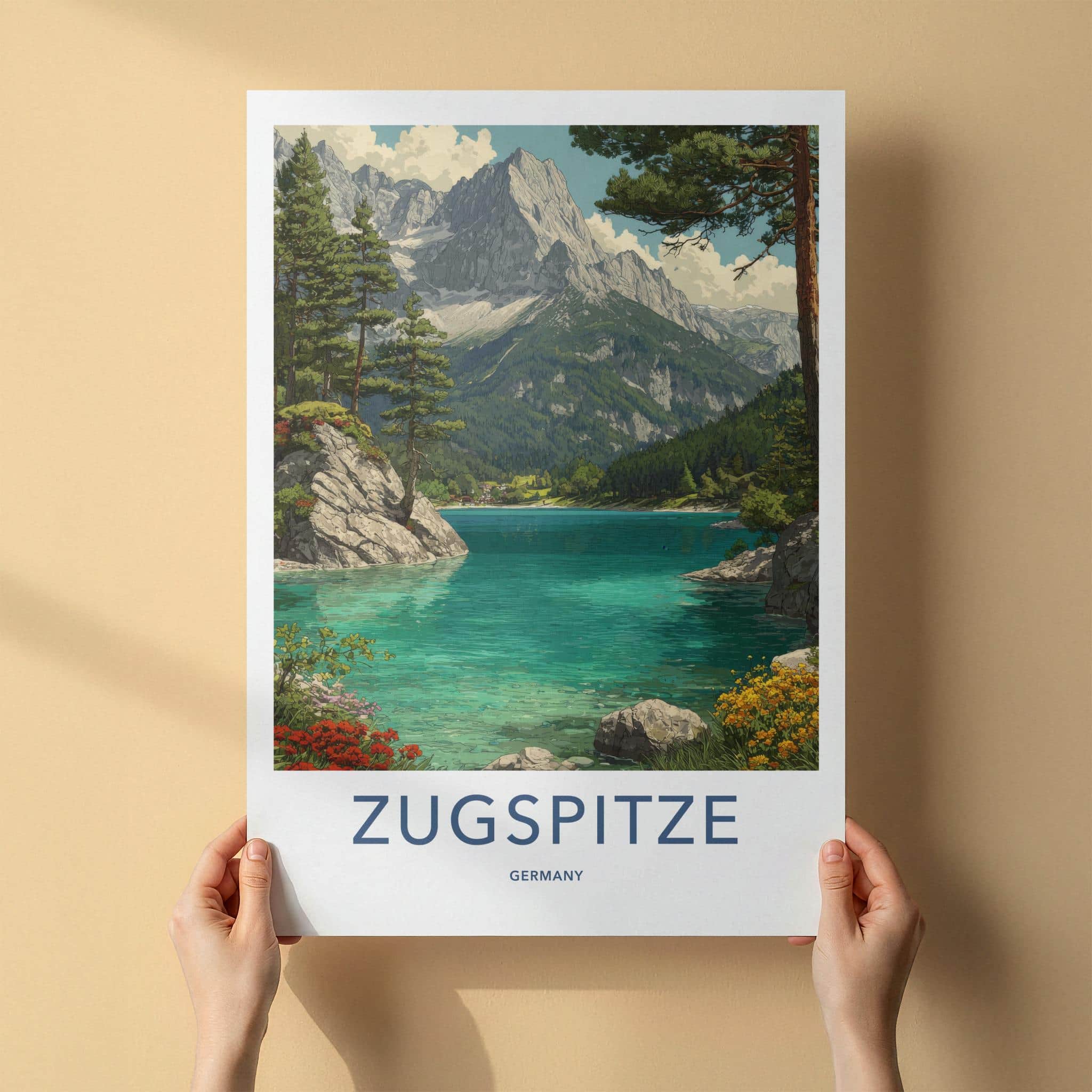 Zugspitze Poster - Germany Travel Art - Majestic Mountain Lake Wall Decor