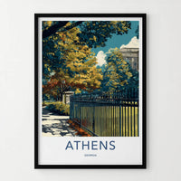 Athens Poster - Georgia Travel Art - Autumn Park Fence Home Decor