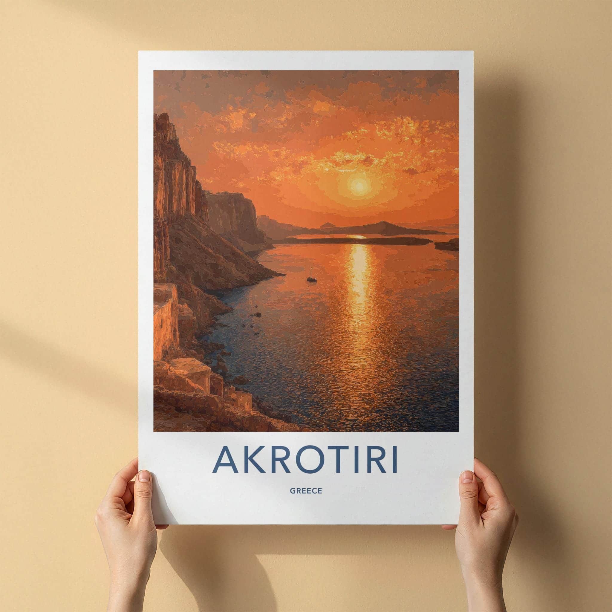 Akrotiri Poster - Greece Travel Art - Golden Sunset Island Wall Decor