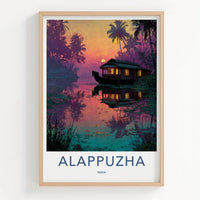 Alappuzha Poster - India Travel Art - Kerala Houseboat Twilight Glow Home Decor