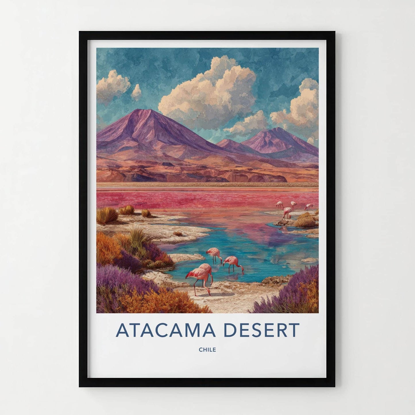 Atacama Desert Poster - Chile Wall Art - Pink Lake Flamingos Home Decor
