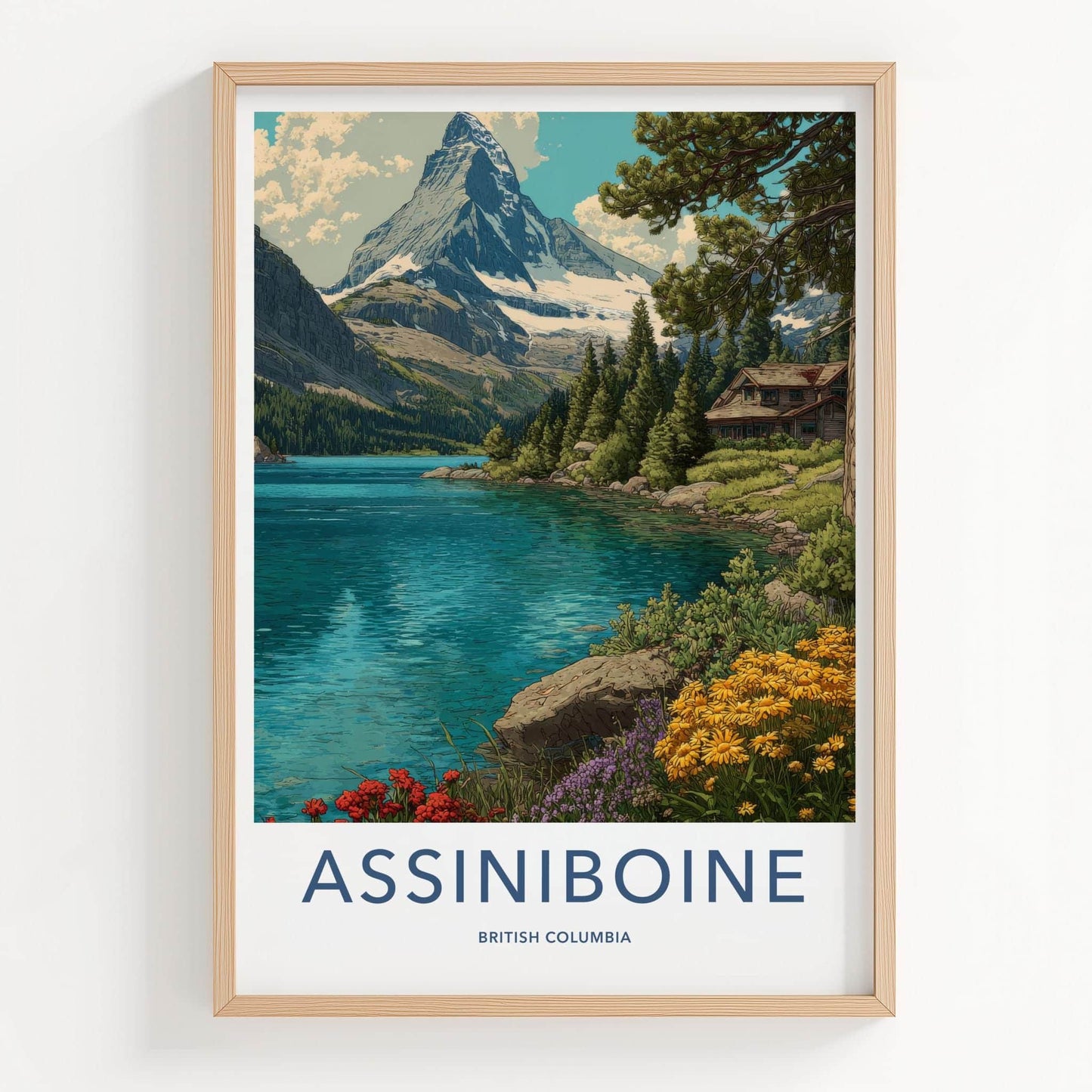 Assiniboine Poster - British Columbia Wall Art - Lake mountain cabin Home Decor