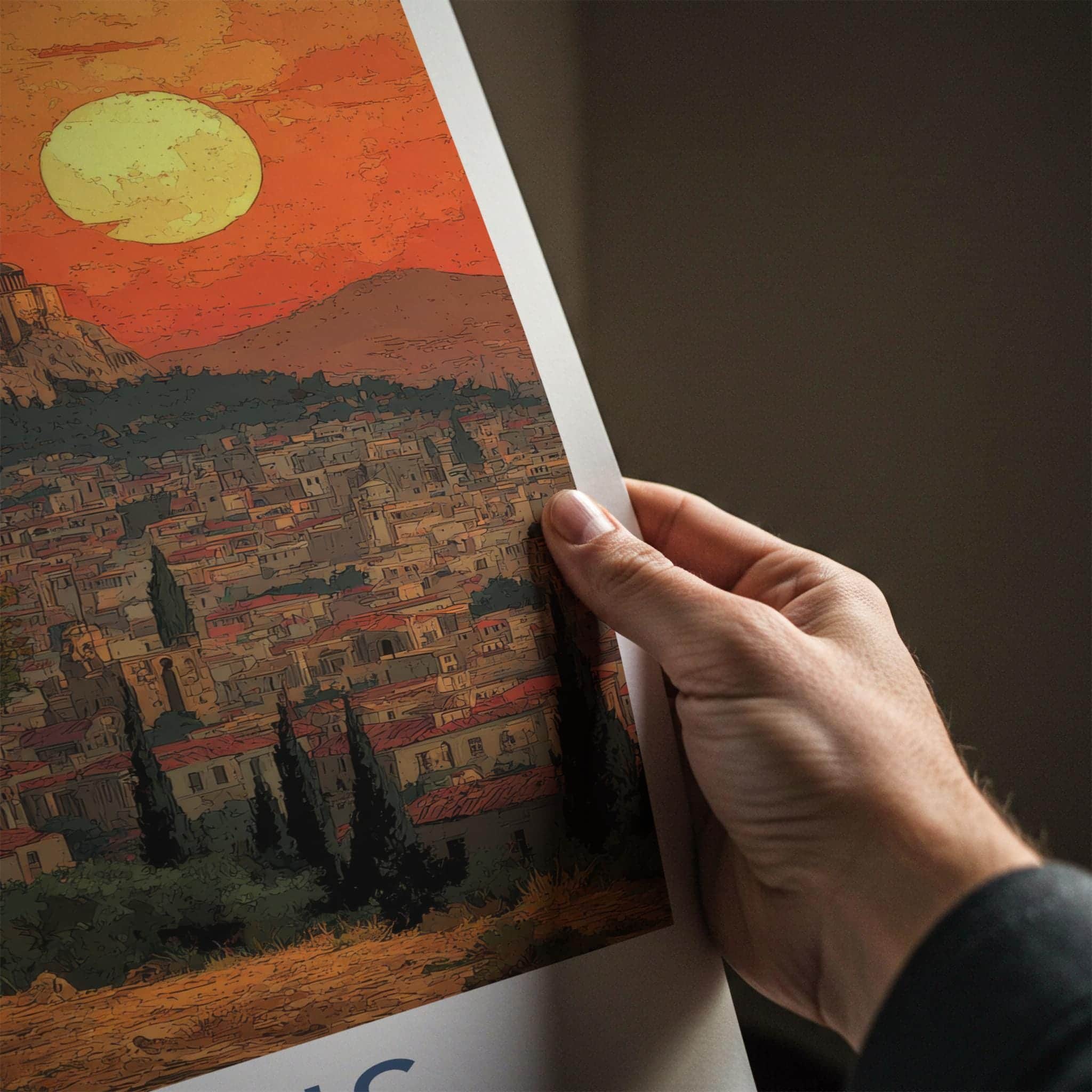 Athens Poster - Greece Travel Print - Sunset Acropolis View Wall Decor