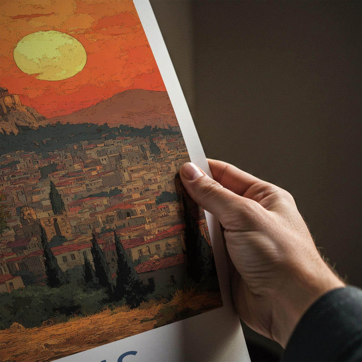 Athens Poster - Greece Travel Print - Sunset Acropolis View Wall Decor
