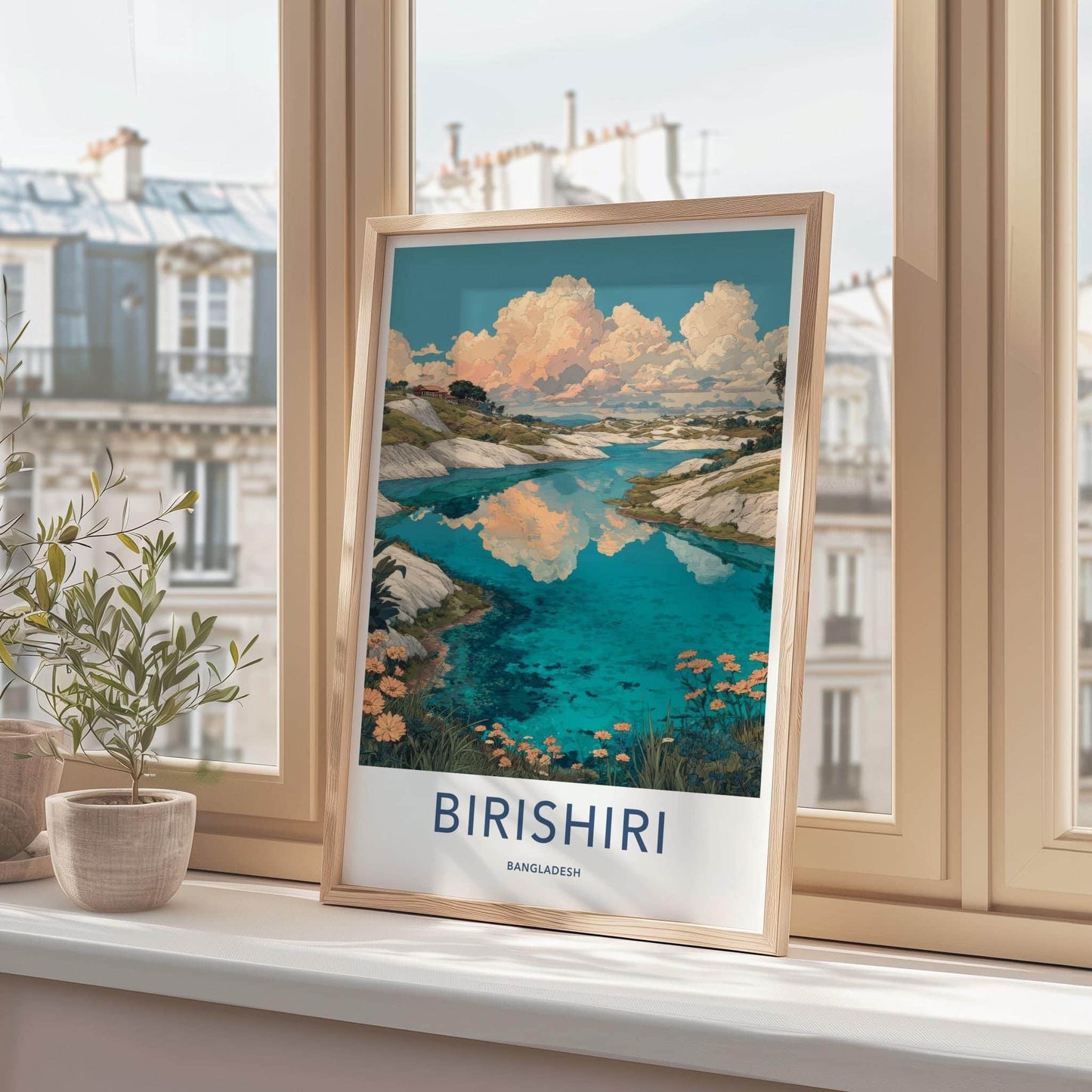 Birishiri Poster - Bangladesh Travel Art - Cloud Reflecting Lake Home Decor