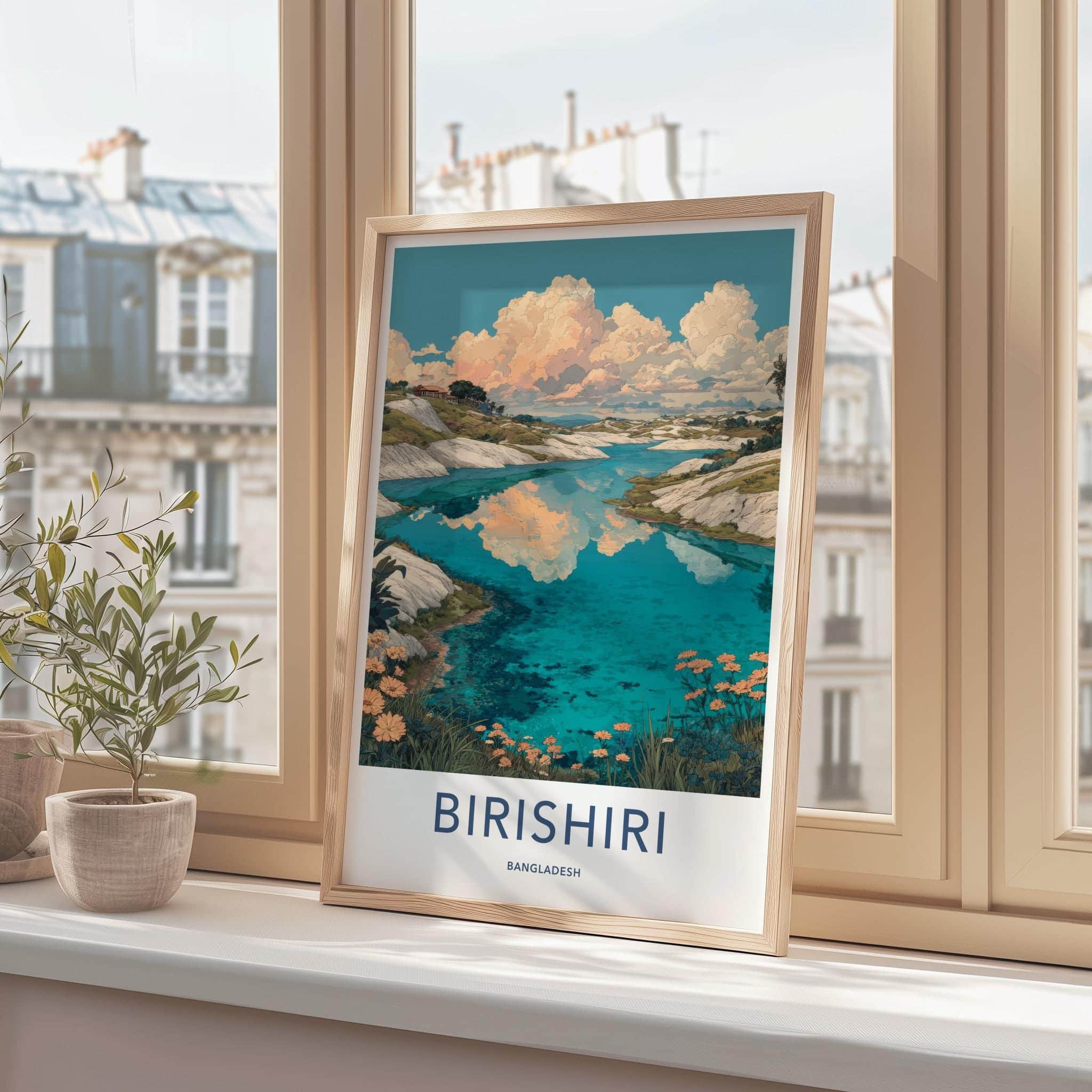 Birishiri Poster - Bangladesh Travel Art - Cloud Reflecting Lake Home Decor