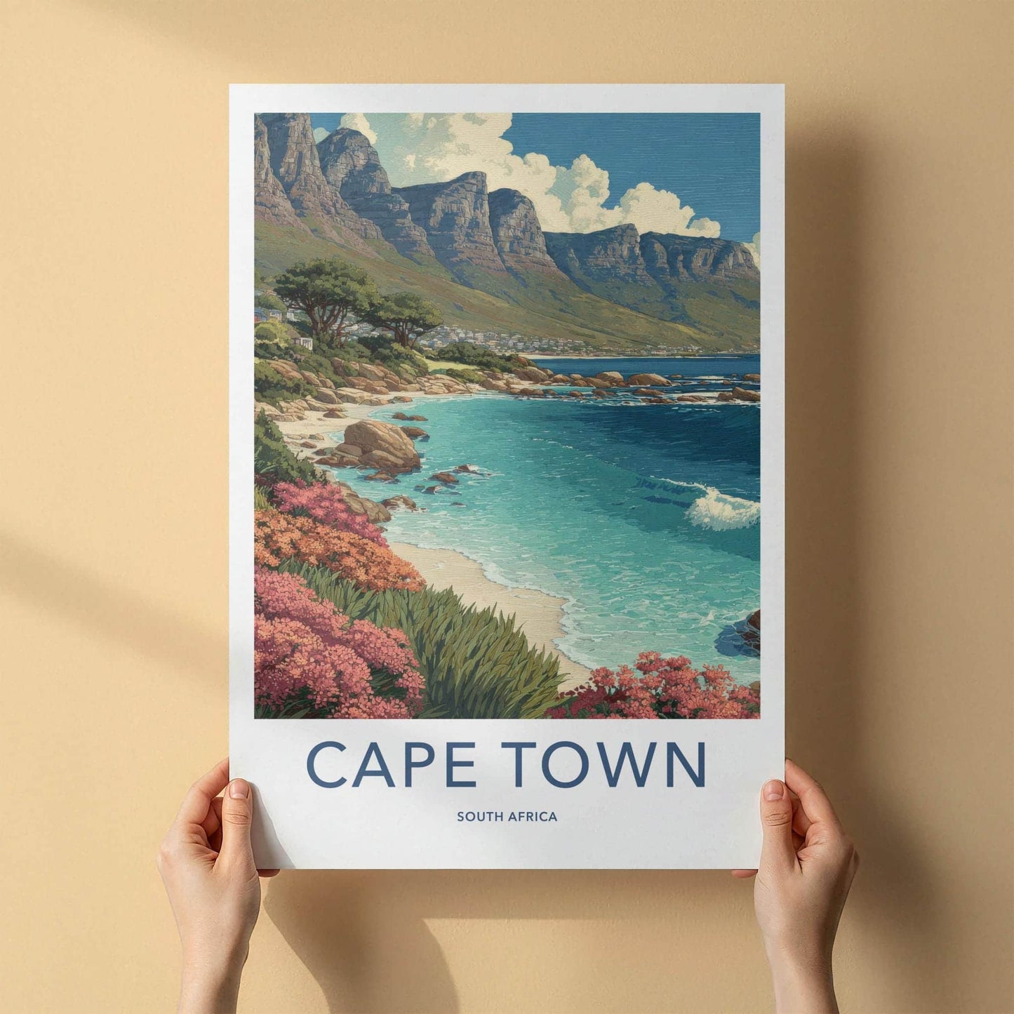 Cape Town Poster - South Africa Travel Art - Vibrant Beach Scene Wall Decor