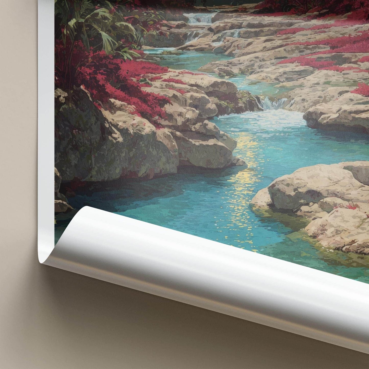 Cano Cristales Poster - Colombia Scenic Art - Vibrant river cascades Wall Decor
