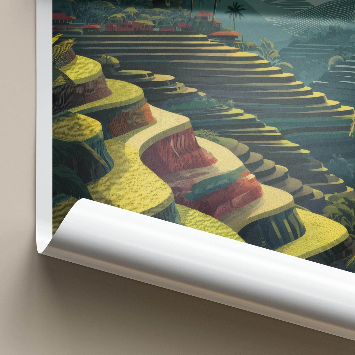 Ceking Poster - Indonesia Travel Art - Golden Terraced Fields Home Decor