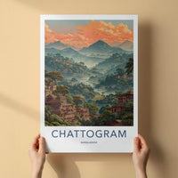 Chattogram Poster - Bangladesh Travel Art - Hillside Village Sunset Home Decor