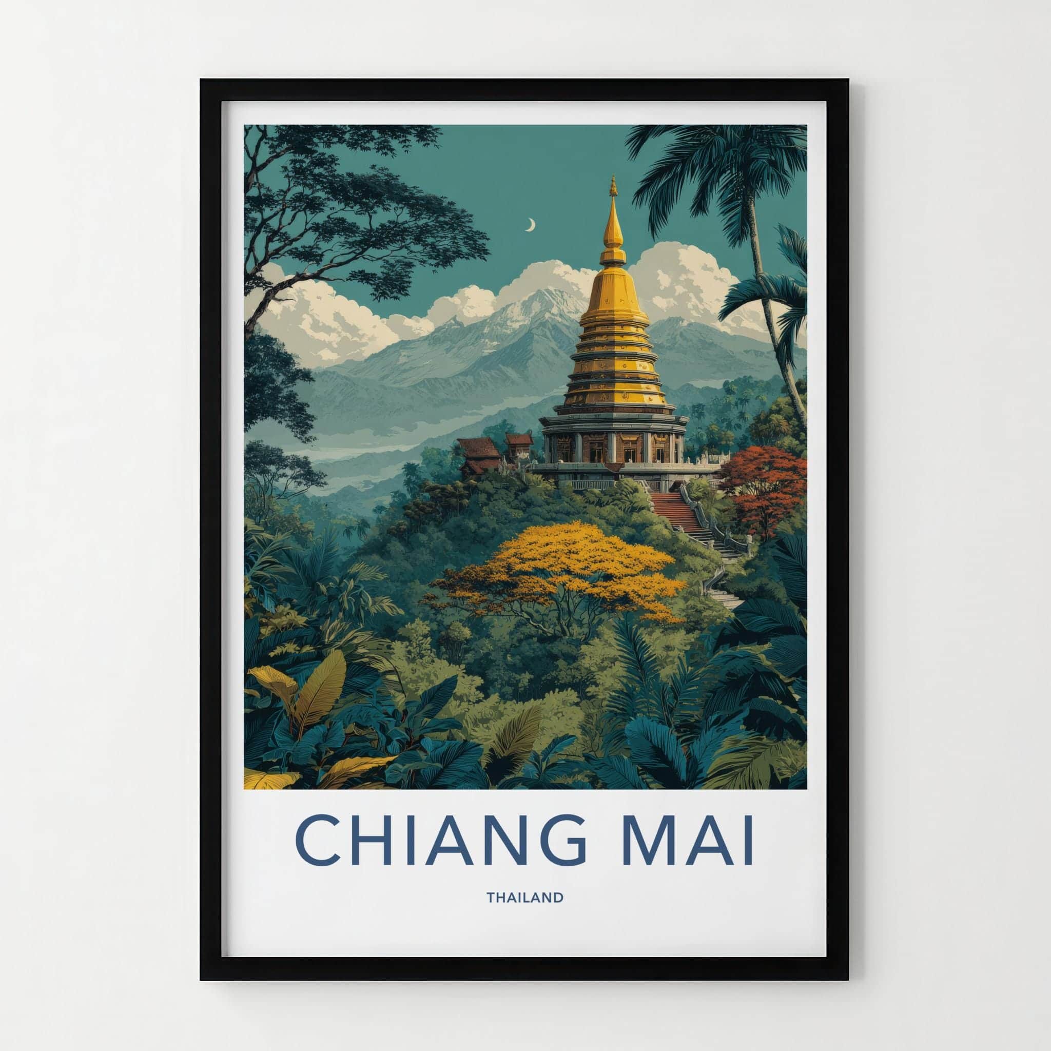 Chiang Mai Poster - Thailand Travel Art - Golden Temple Hill Home Decor