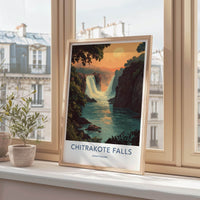 Chitrakote Falls Poster - India Scenic Art - Chhattisgarh Golden Sunset Falls Wall Decor