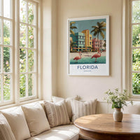 Florida Poster - Florida Travel Art - Art Deco Flamingos Wall Decor