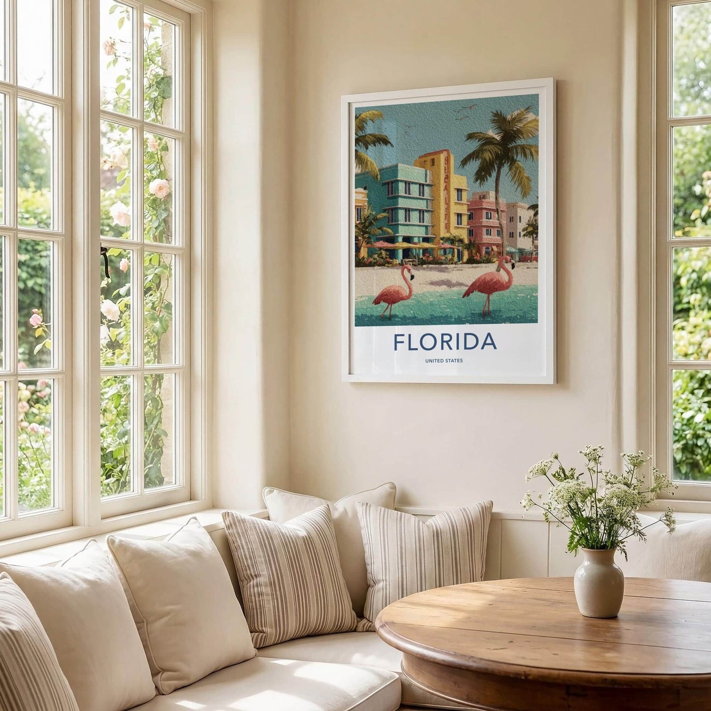 Florida Poster - Florida Travel Art - Art Deco Flamingos Wall Decor