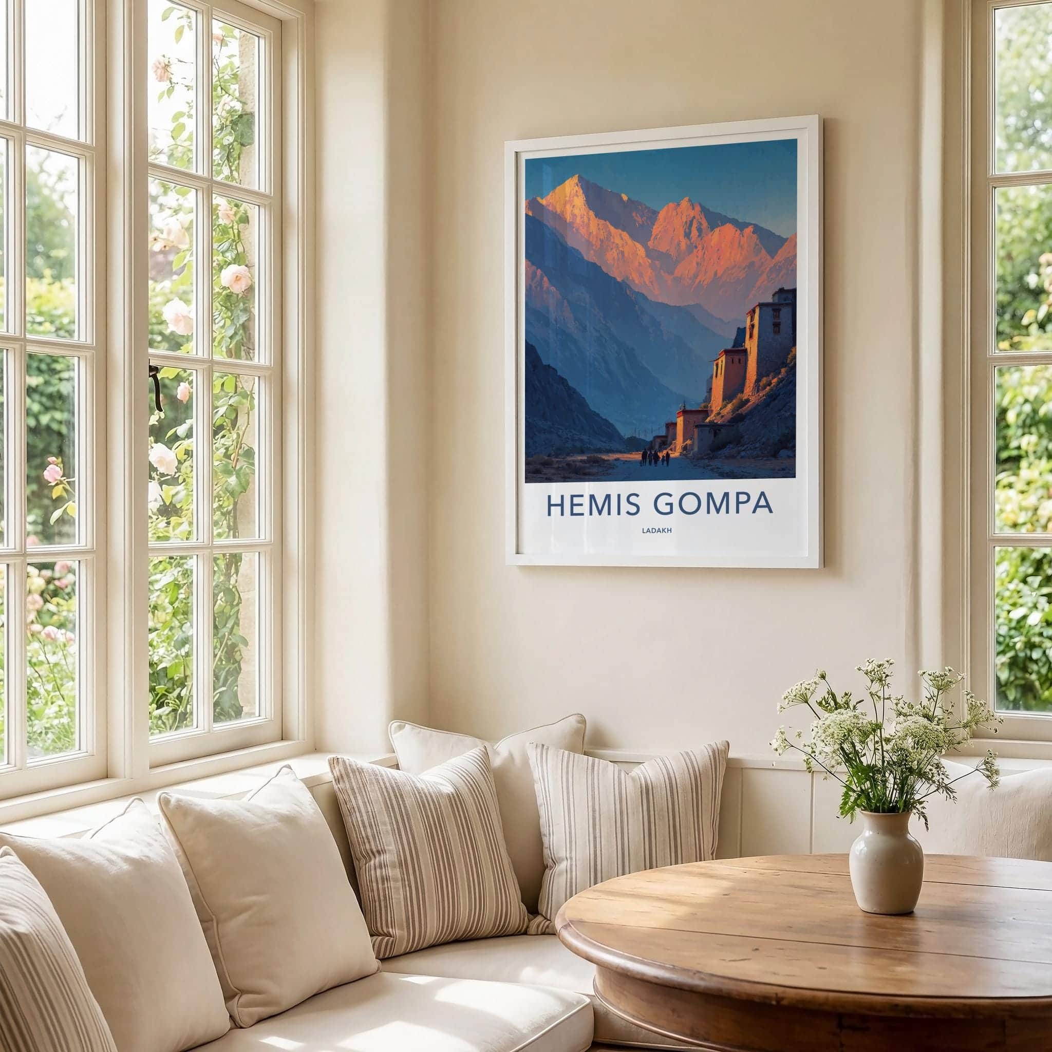 Hemis Gompa Poster - India Travel Art - Ladakh Sunset Peaks Home Decor