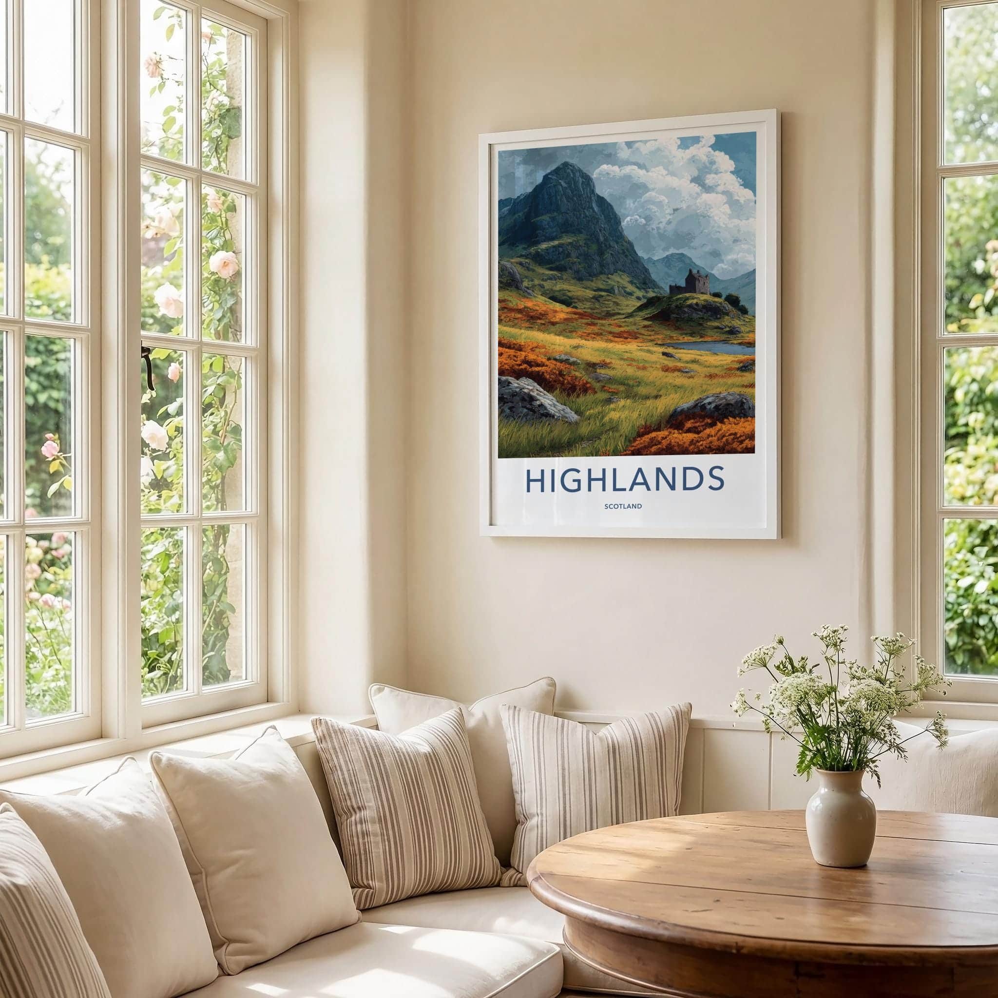 Highlands Poster - Scotland Travel Print - Lochside Castle Ruin Home Decor
