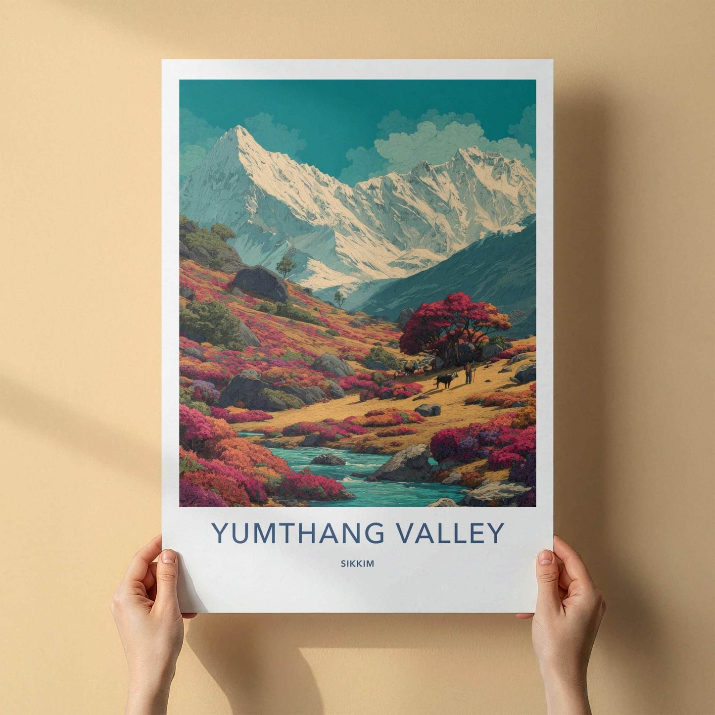 Yumthang Valley Poster - India Travel Art - Sikkim Vibrant Mountain Landscape Home Decor