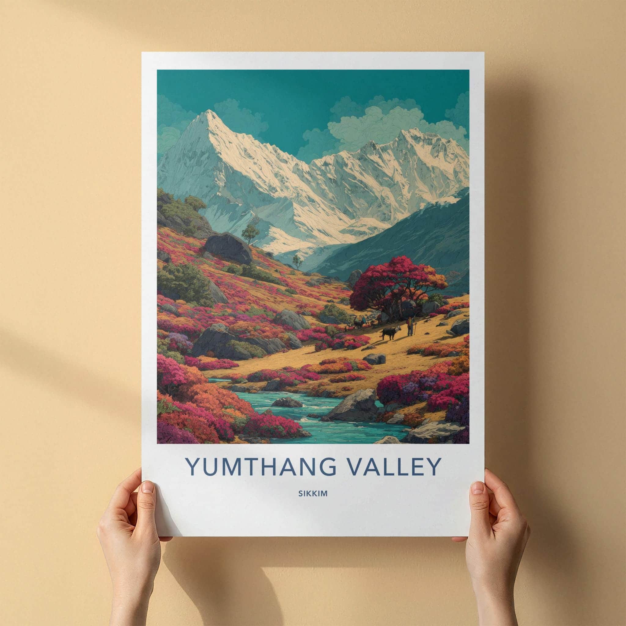 Yumthang Valley Poster - India Travel Art - Sikkim Vibrant Mountain Landscape Home Decor