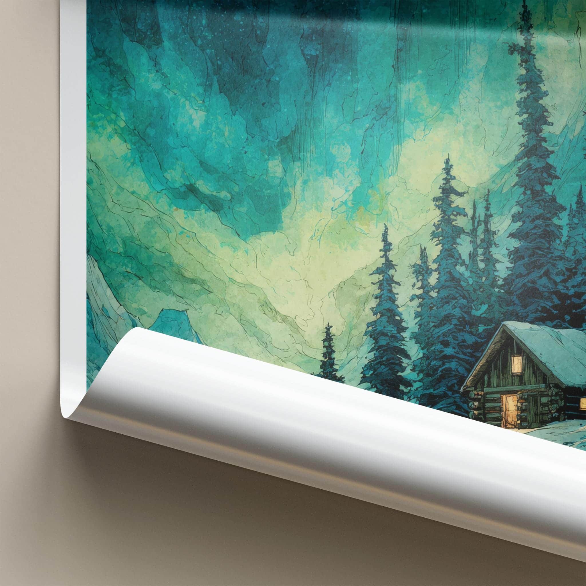 Yukon Poster - Canada Framed Art - Aurora Forest Cabin Framed Decor