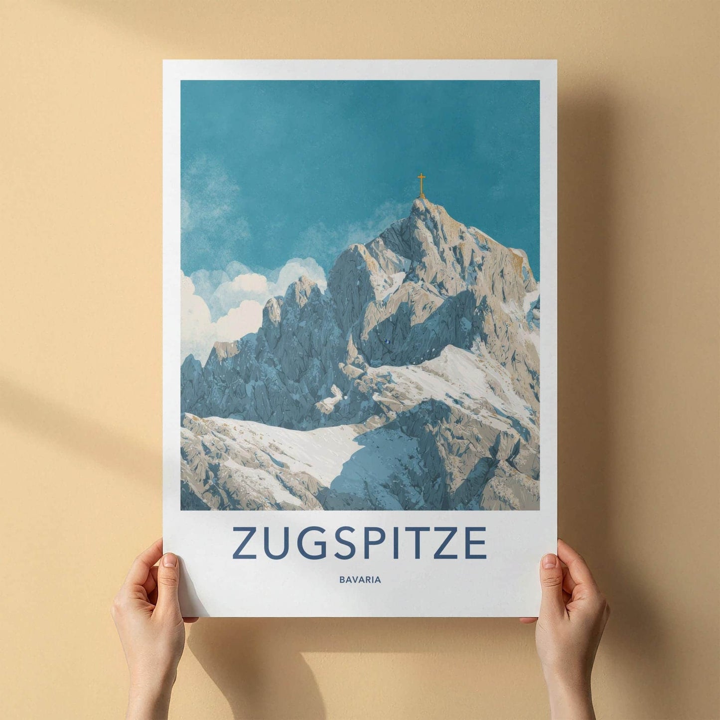 Zugspitze Poster - Germany Travel Art - Golden Cross Peak Home Decor