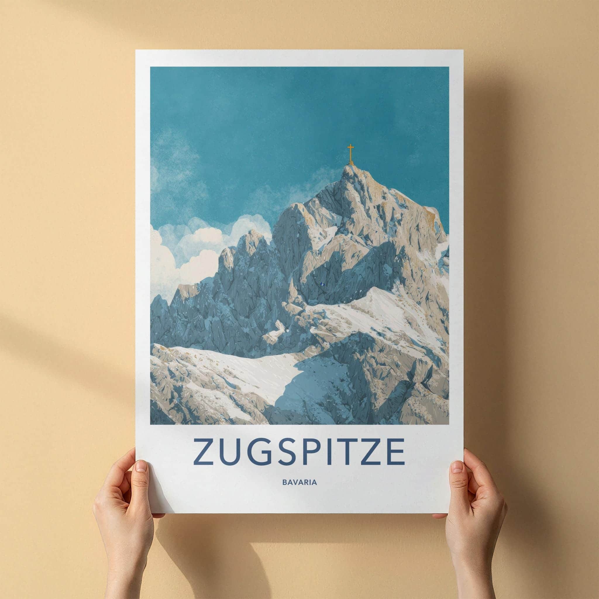 Zugspitze Poster - Germany Travel Art - Golden Cross Peak Home Decor