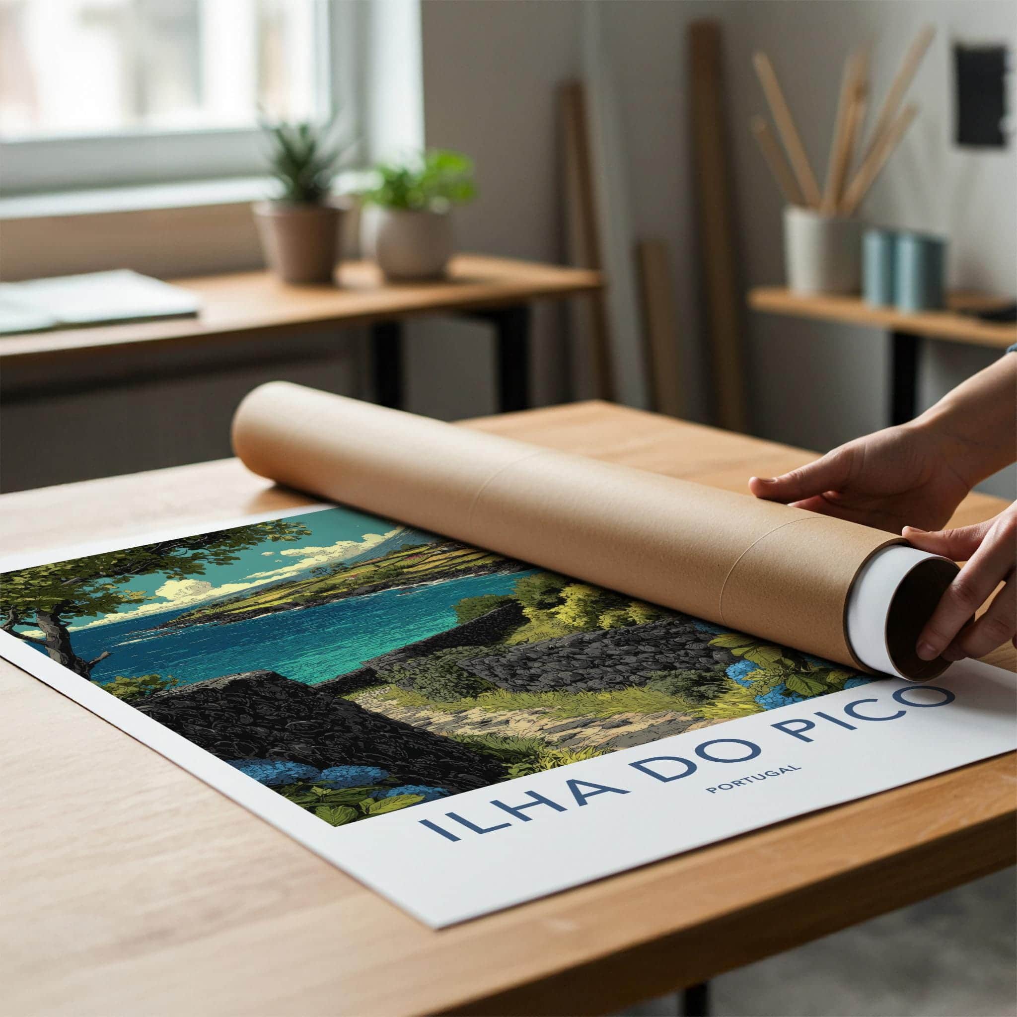 Ilha do Pico Poster - Portugal Wall Art - Volcano Coast Path Home Decor